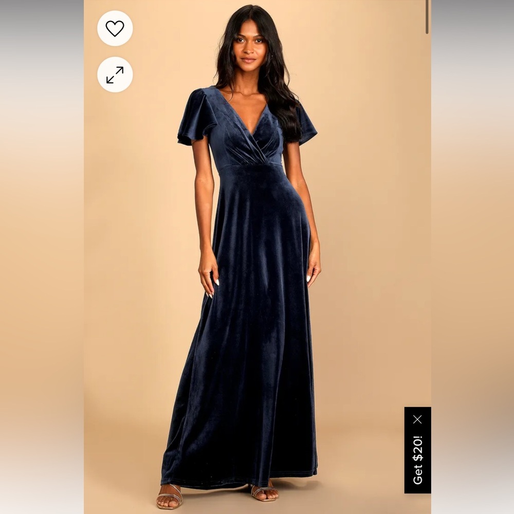 Lulu’s Absolutely Amazed Navy Blue Velvet Flutter Sleeve Maxi Dress